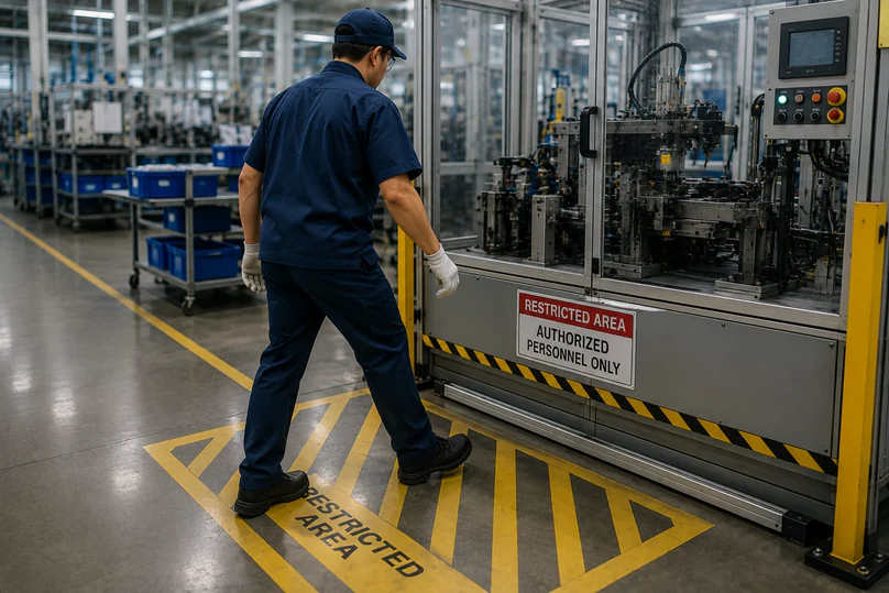 Operator stepping across a marked restricted zone