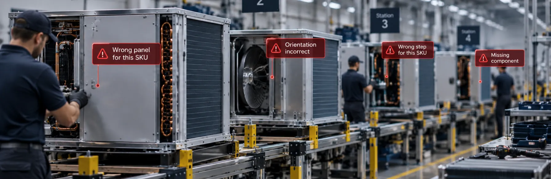 HVAC units on an assembly line with station alerts