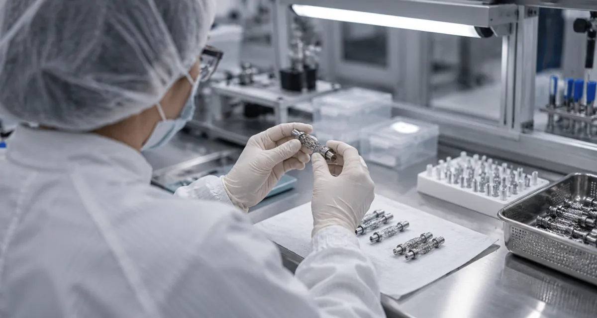 Clean room operator inspecting small components