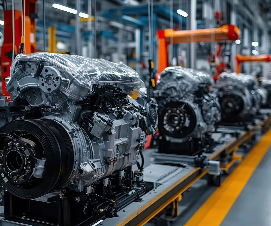 Engines moving down an assembly line