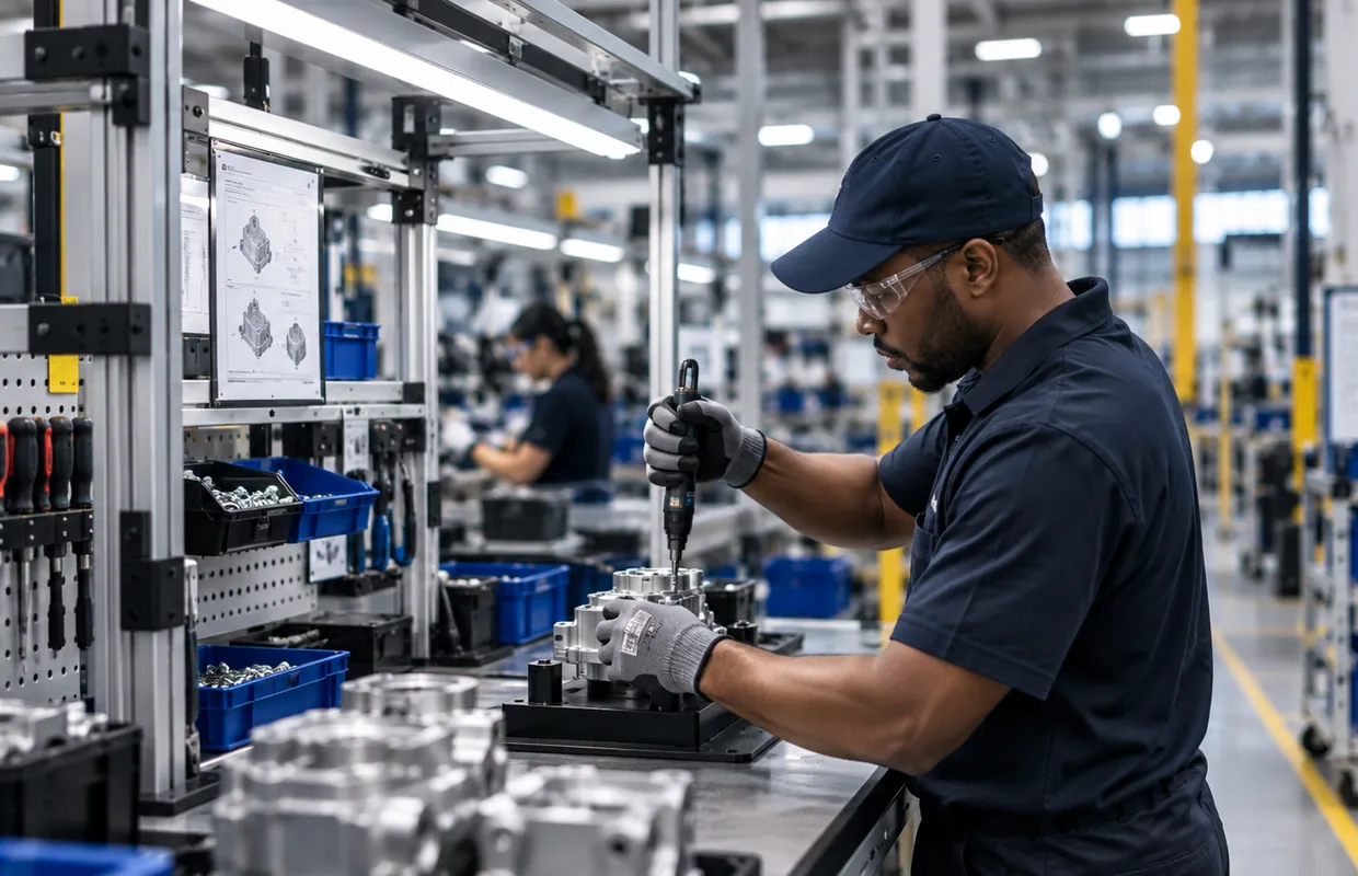 Operator driving a fastener at a manual assembly station